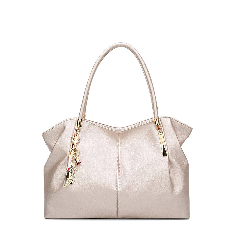 Women's Structured Tote Bag – Pleated Silhouette & Gold Charm Detail