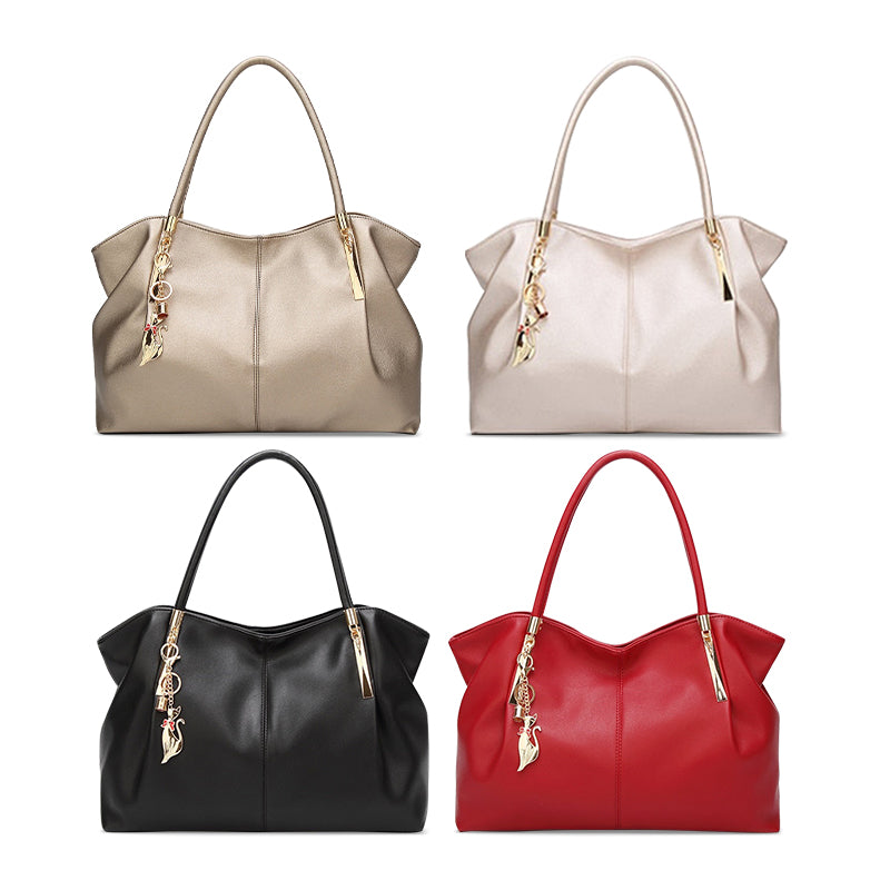 Women's Structured Tote Bag – Pleated Silhouette & Gold Charm Detail