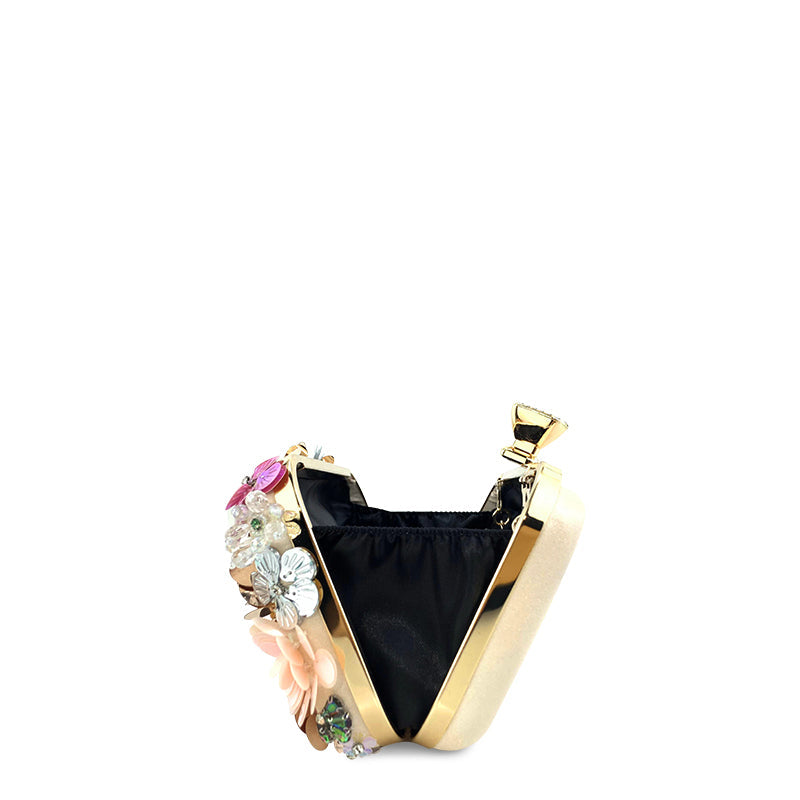 Women's Floral Embellished Clutch Bag – 3D Blooms & Crystal Detail