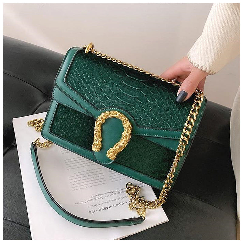 Women's Crossbody Bag – Chain Strap & Gold Sculpted Clasp Detail