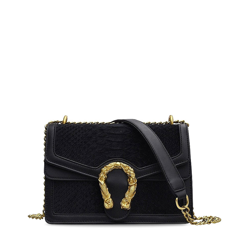 Women's Crossbody Bag – Chain Strap & Gold Sculpted Clasp Detail