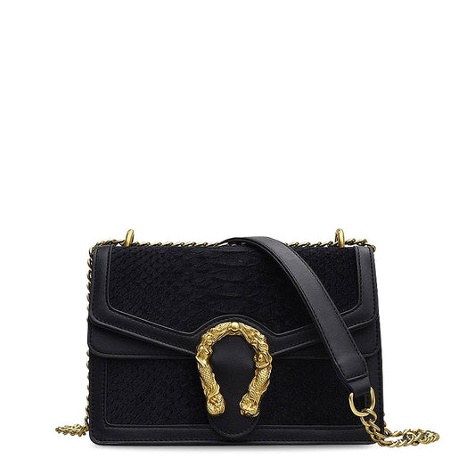 Women's Crossbody Bag – Chain Strap & Gold Sculpted Clasp Detail