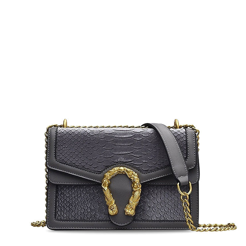 Women's Crossbody Bag – Chain Strap & Gold Sculpted Clasp Detail