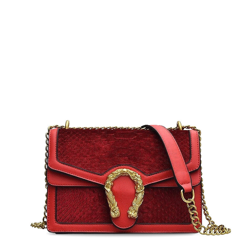 Women's Crossbody Bag – Chain Strap & Gold Sculpted Clasp Detail