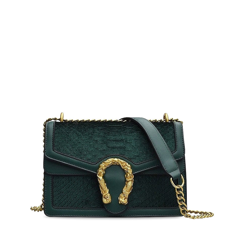 Women's Crossbody Bag – Chain Strap & Gold Sculpted Clasp Detail