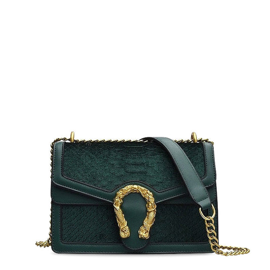 Women's Crossbody Bag – Chain Strap & Gold Sculpted Clasp Detail