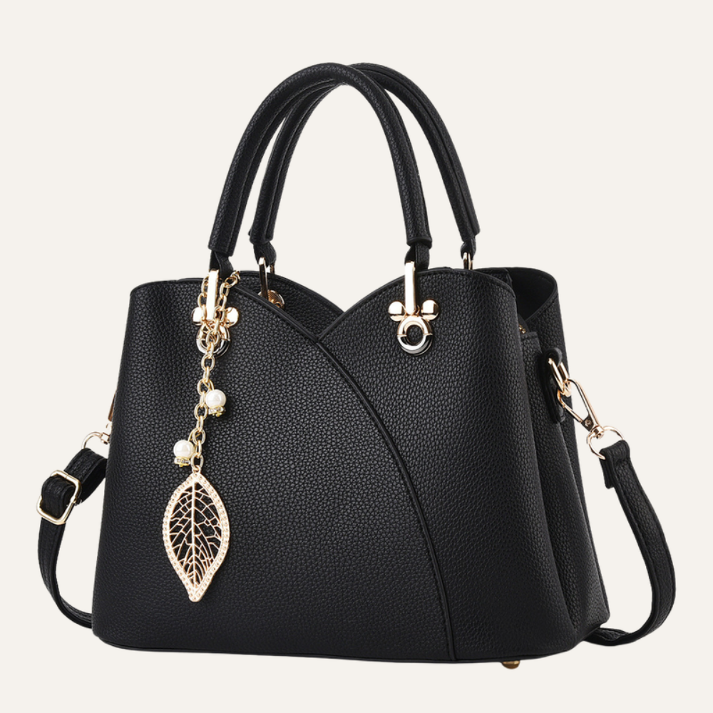 Women's Top Handle Shoulder Bag – Structured Silhouette & Gold Leaf Charm