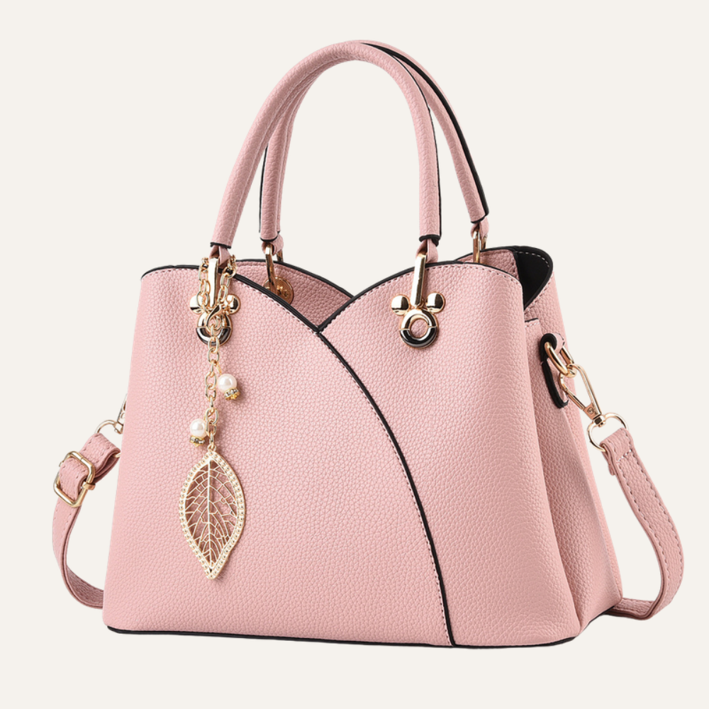 Women's Top Handle Shoulder Bag – Structured Silhouette & Gold Leaf Charm