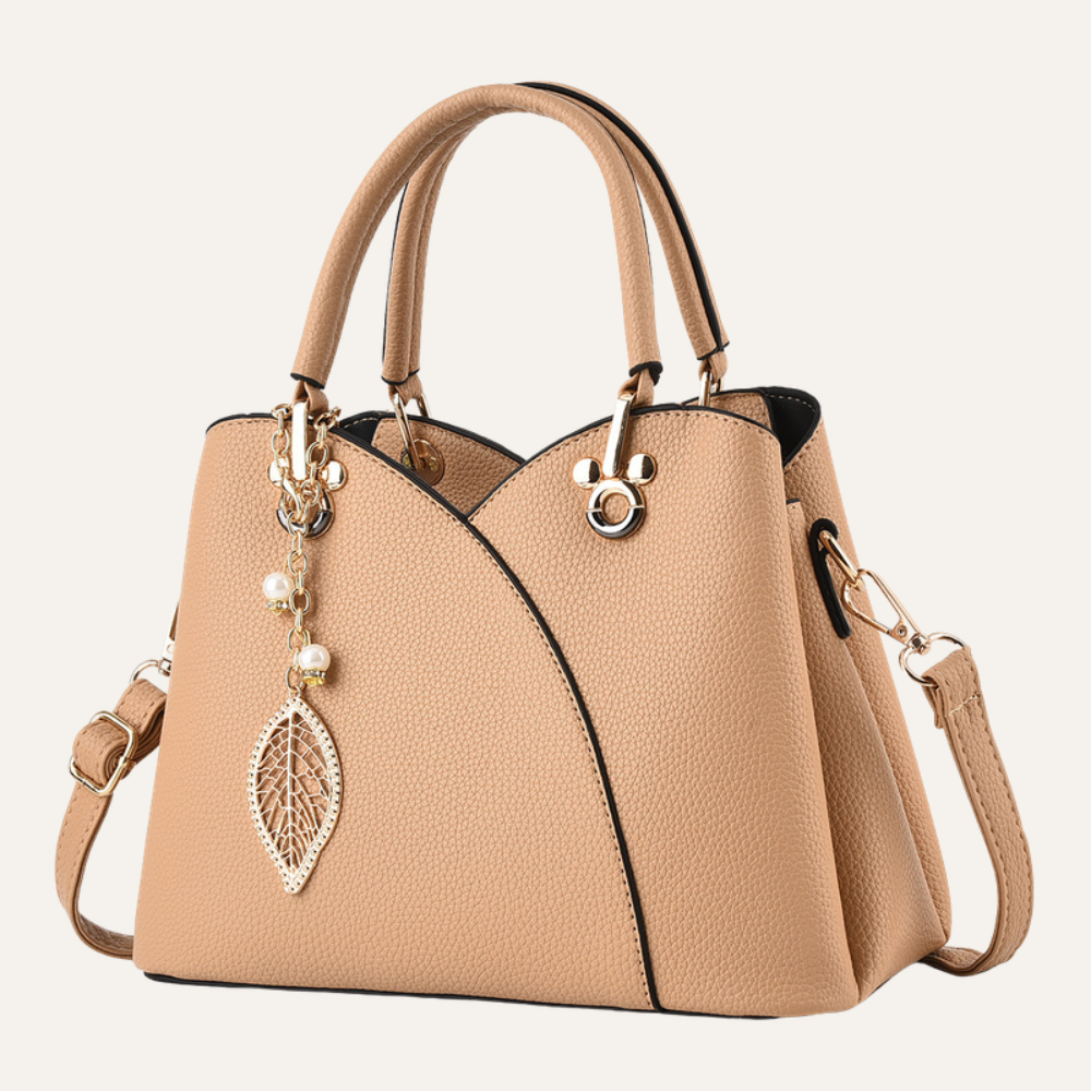 Women's Top Handle Shoulder Bag – Structured Silhouette & Gold Leaf Charm