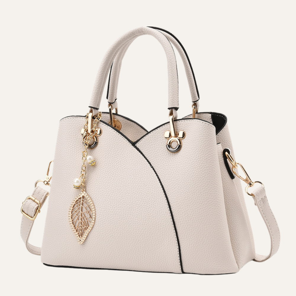 Women's Top Handle Shoulder Bag – Structured Silhouette & Gold Leaf Charm