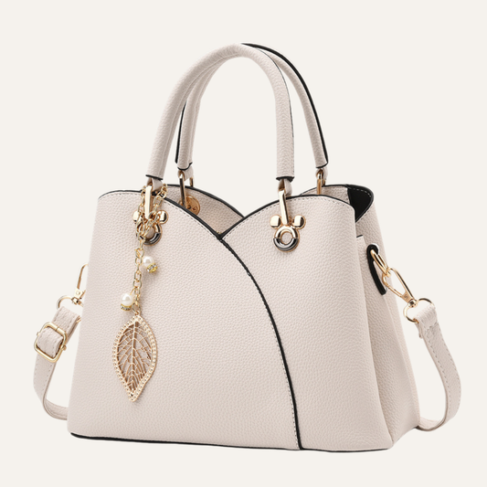 Women's Top Handle Shoulder Bag – Structured Silhouette & Gold Leaf Charm