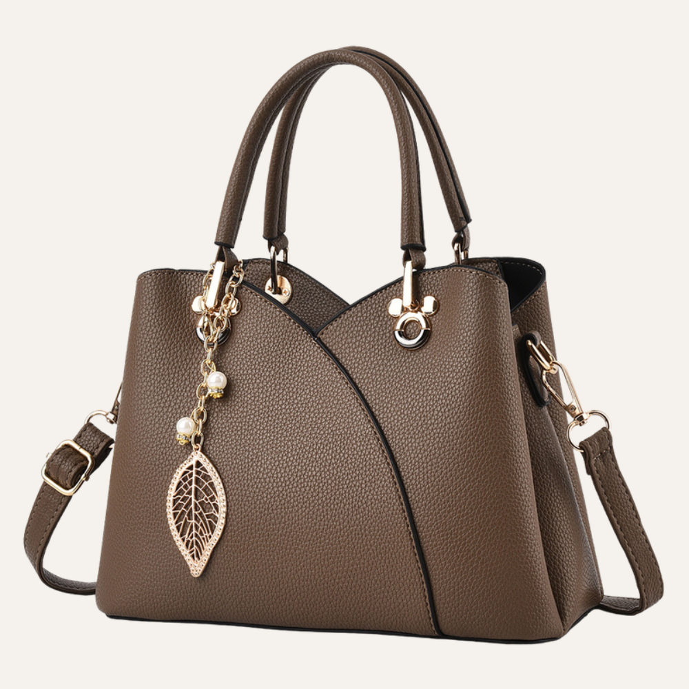 Women's Top Handle Shoulder Bag – Structured Silhouette & Gold Leaf Charm