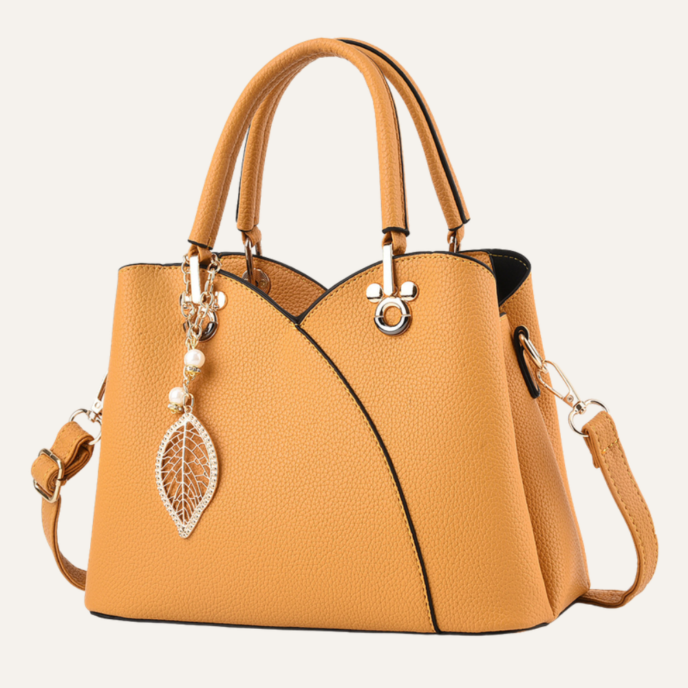 Women's Top Handle Shoulder Bag – Structured Silhouette & Gold Leaf Charm