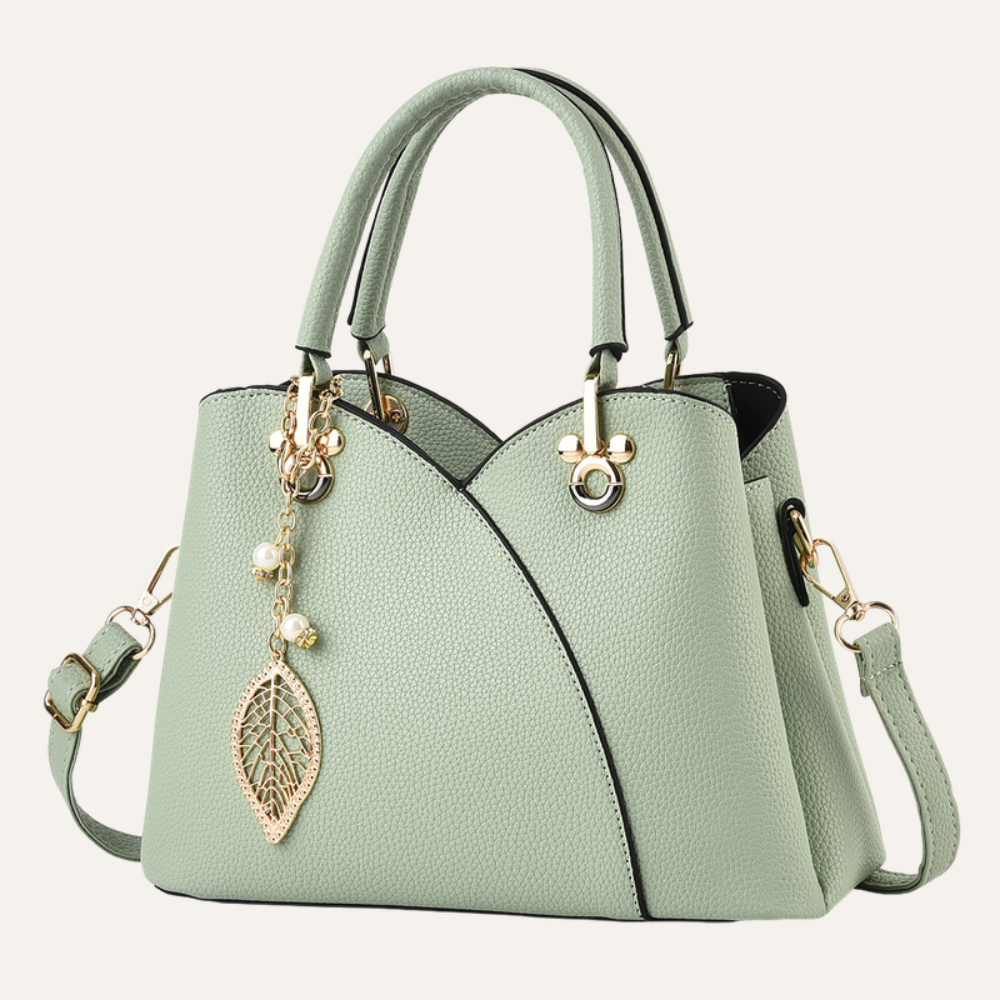 Women's Top Handle Shoulder Bag – Structured Silhouette & Gold Leaf Charm