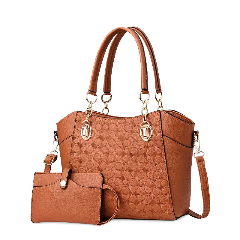 Women's Embossed Tote Bag Set – Top Handle Shoulder Bag & Wristlet