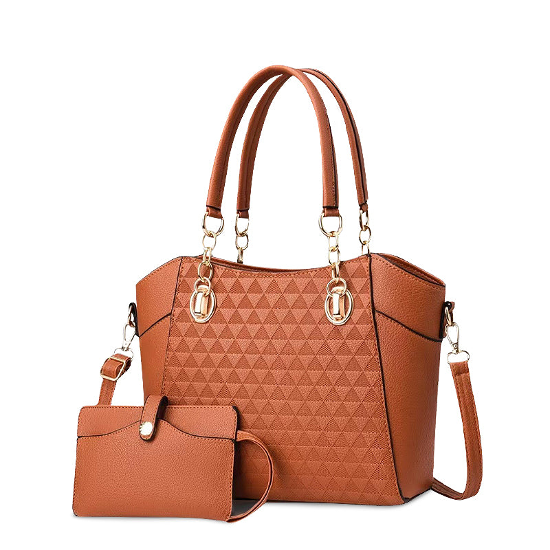 Women's Embossed Tote Bag Set – Top Handle Shoulder Bag & Wristlet