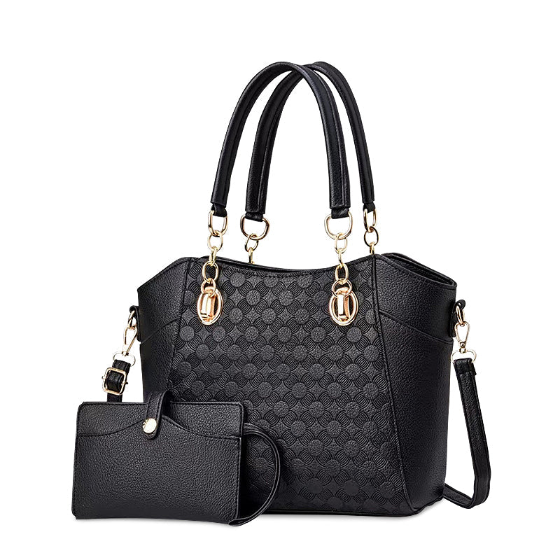 Women's Embossed Tote Bag Set – Top Handle Shoulder Bag & Wristlet