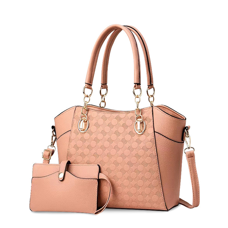 Women's Embossed Tote Bag Set – Top Handle Shoulder Bag & Wristlet