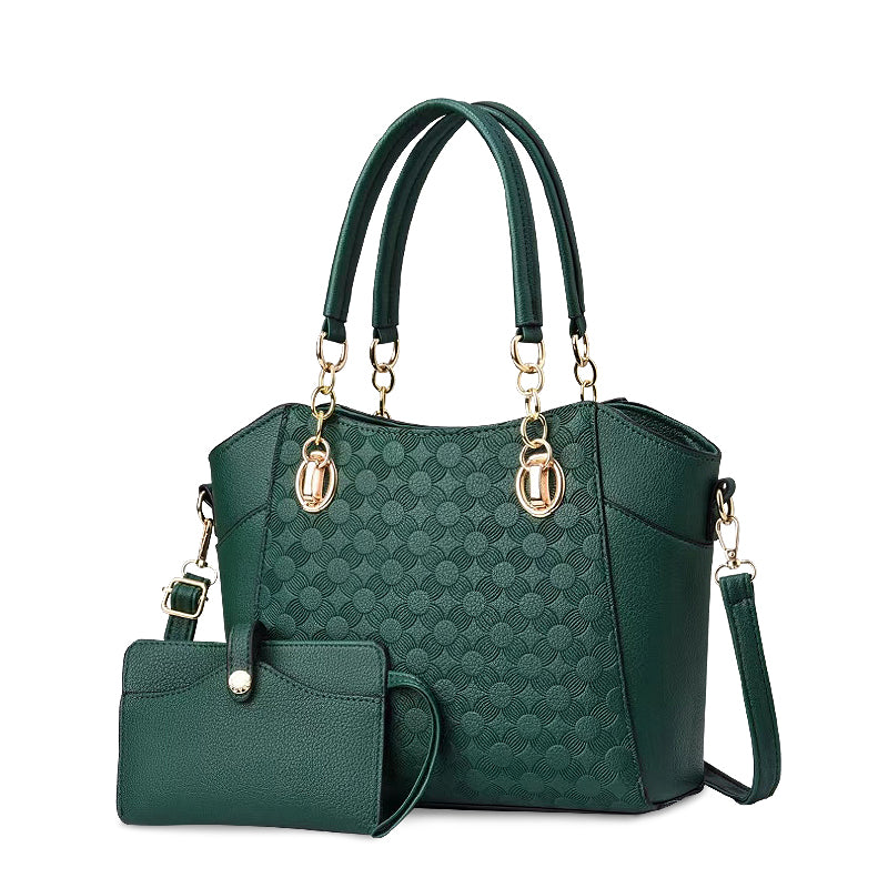 Women's Embossed Tote Bag Set – Top Handle Shoulder Bag & Wristlet