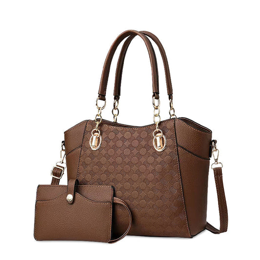 Women's Embossed Tote Bag Set – Top Handle Shoulder Bag & Wristlet