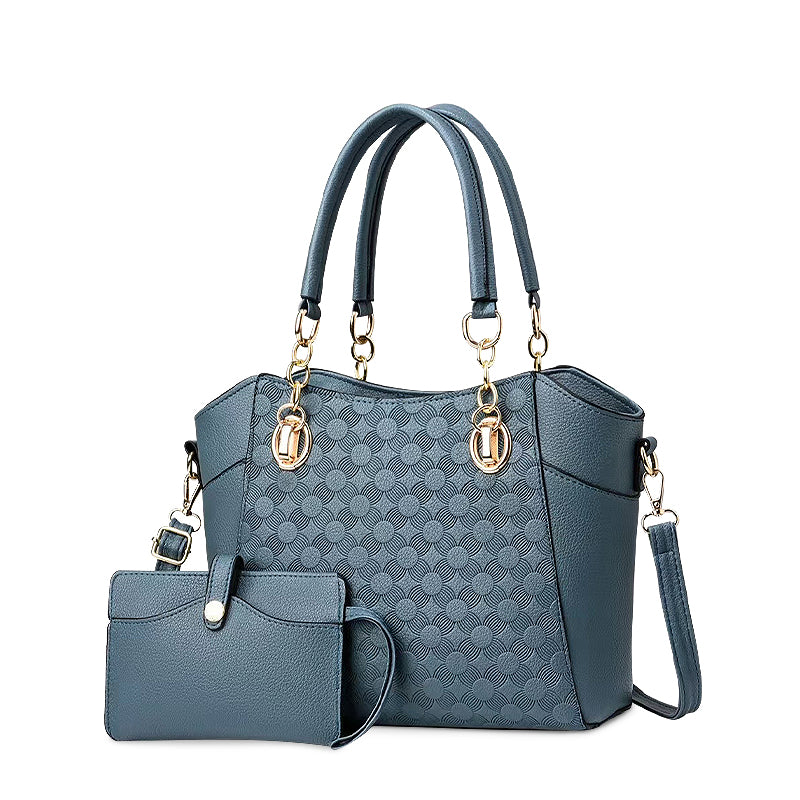 Women's Embossed Tote Bag Set – Top Handle Shoulder Bag & Wristlet