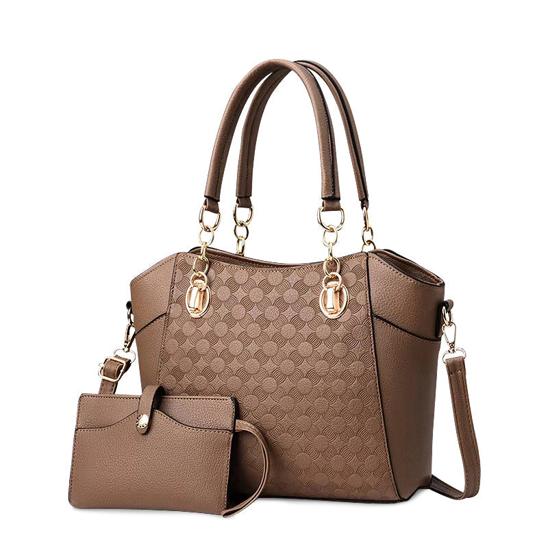 Women's Embossed Tote Bag Set – Top Handle Shoulder Bag & Wristlet