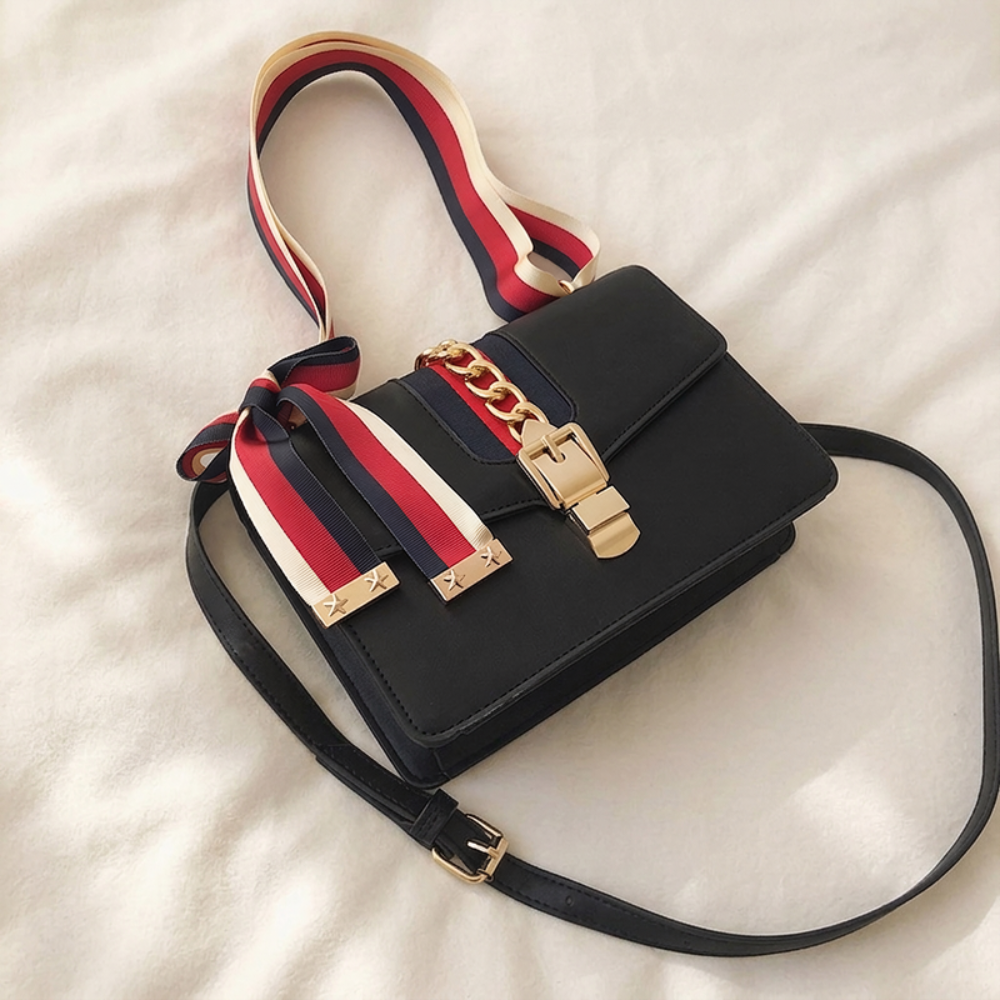 Women's Mini Top Handle Bag – Chain Detail & Ribbon Bow Accent