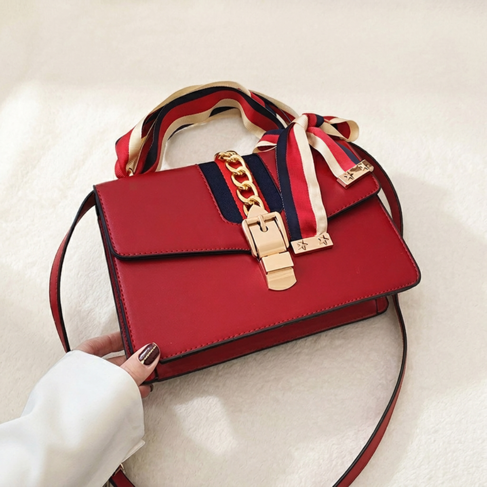 Women's Mini Top Handle Bag – Chain Detail & Ribbon Bow Accent