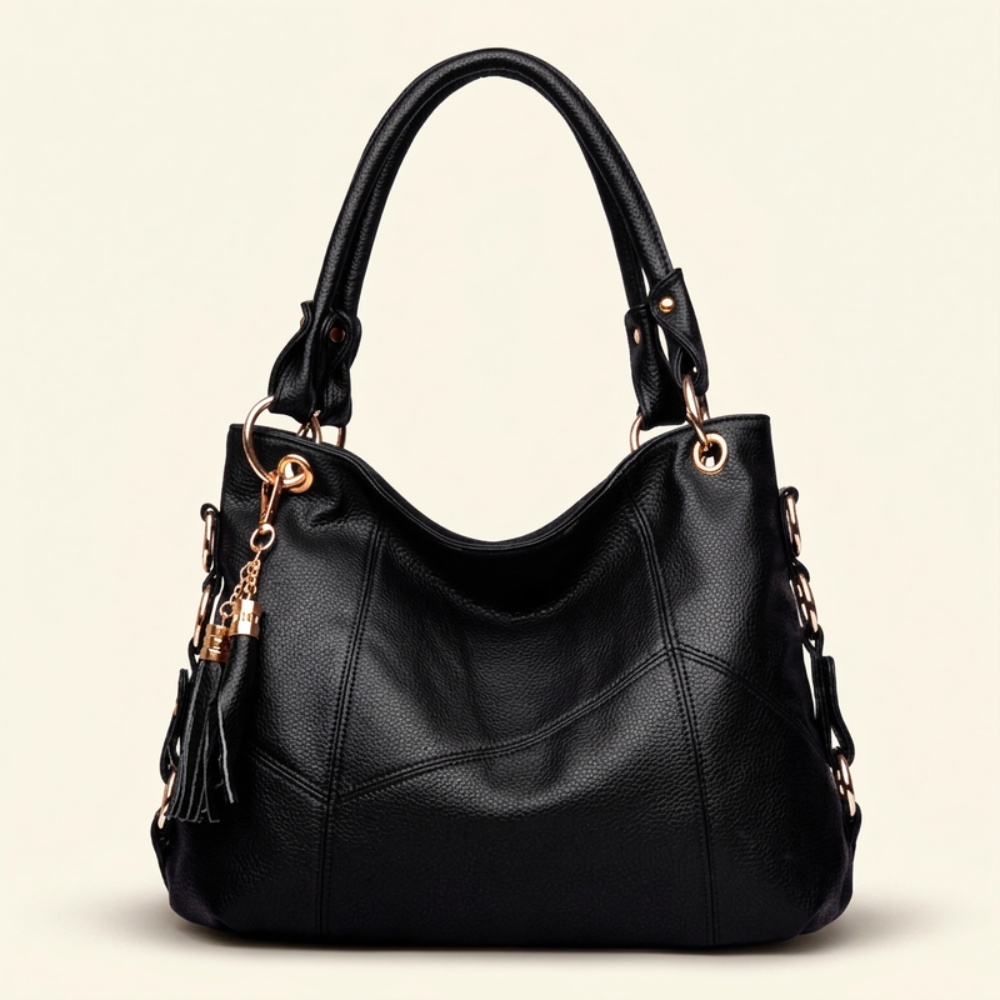 Women's Hobo Shoulder Bag – Pebbled Faux Leather with Tassel Detail
