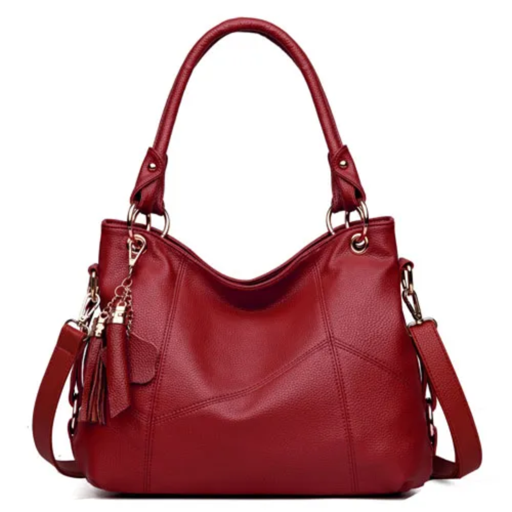 Women's Hobo Shoulder Bag – Pebbled Faux Leather with Tassel Detail