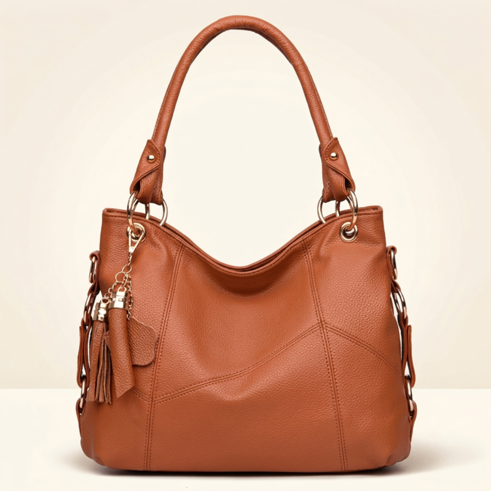 Women's Hobo Shoulder Bag – Pebbled Faux Leather with Tassel Detail