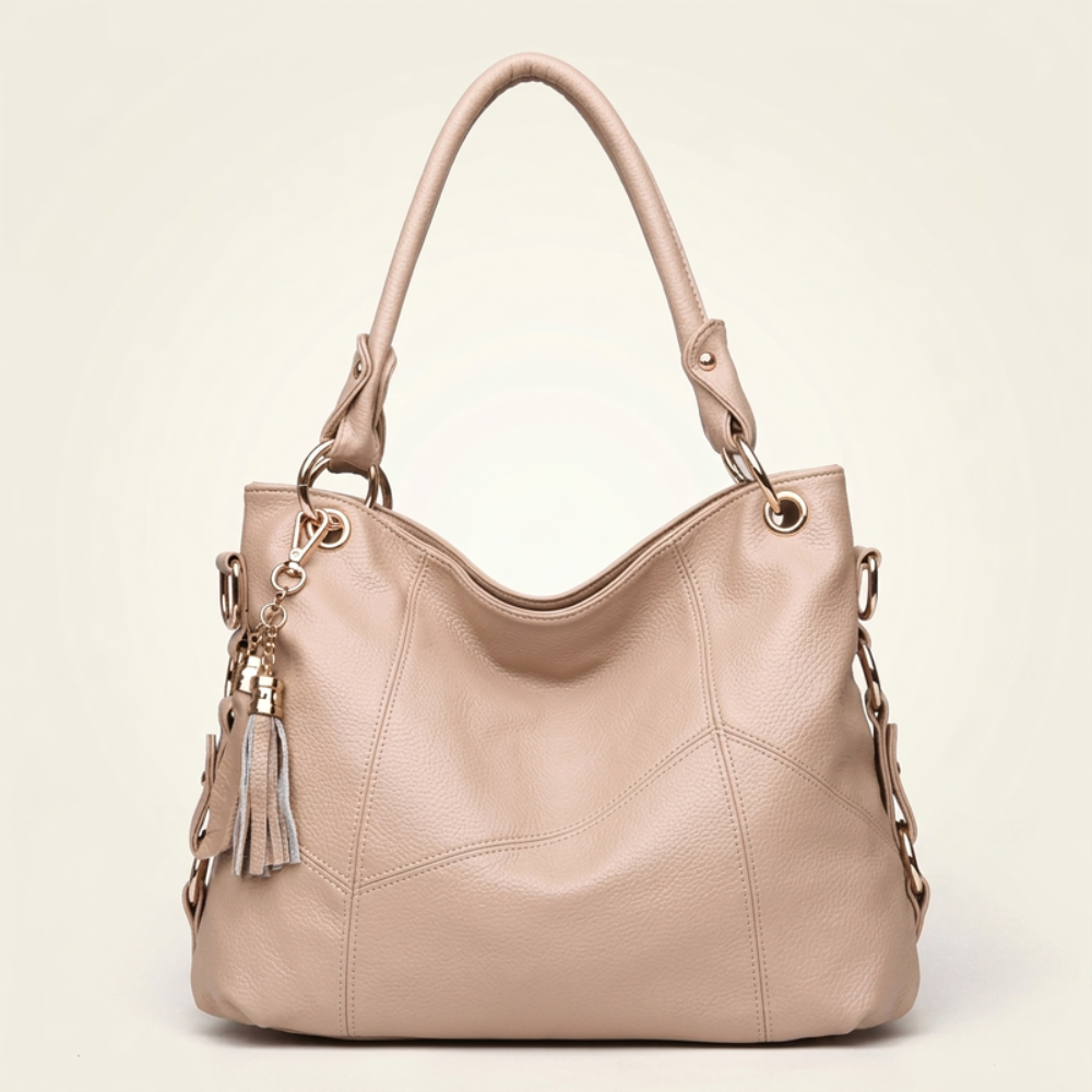 Women's Hobo Shoulder Bag – Pebbled Faux Leather with Tassel Detail