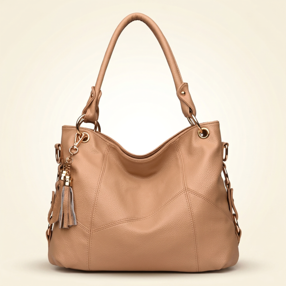 Women's Hobo Shoulder Bag – Pebbled Faux Leather with Tassel Detail