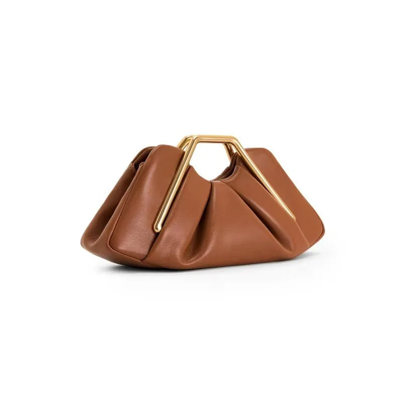Women's Pleated Clutch Bag – Sculptural Gold-Tone Handle Detail
