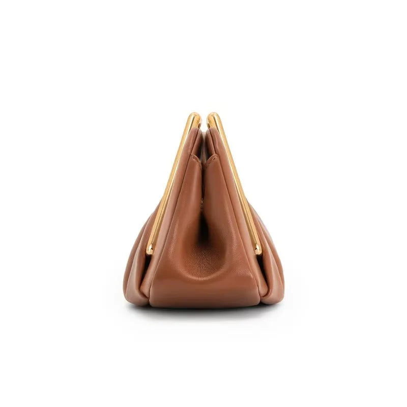 Women's Pleated Clutch Bag – Sculptural Gold-Tone Handle Detail