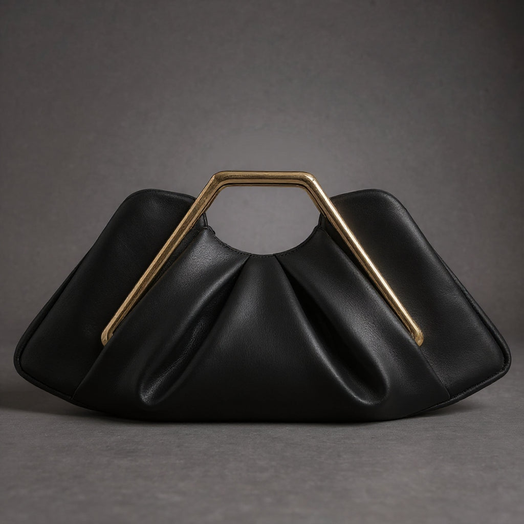 Women's Pleated Clutch Bag – Sculptural Gold-Tone Handle Detail