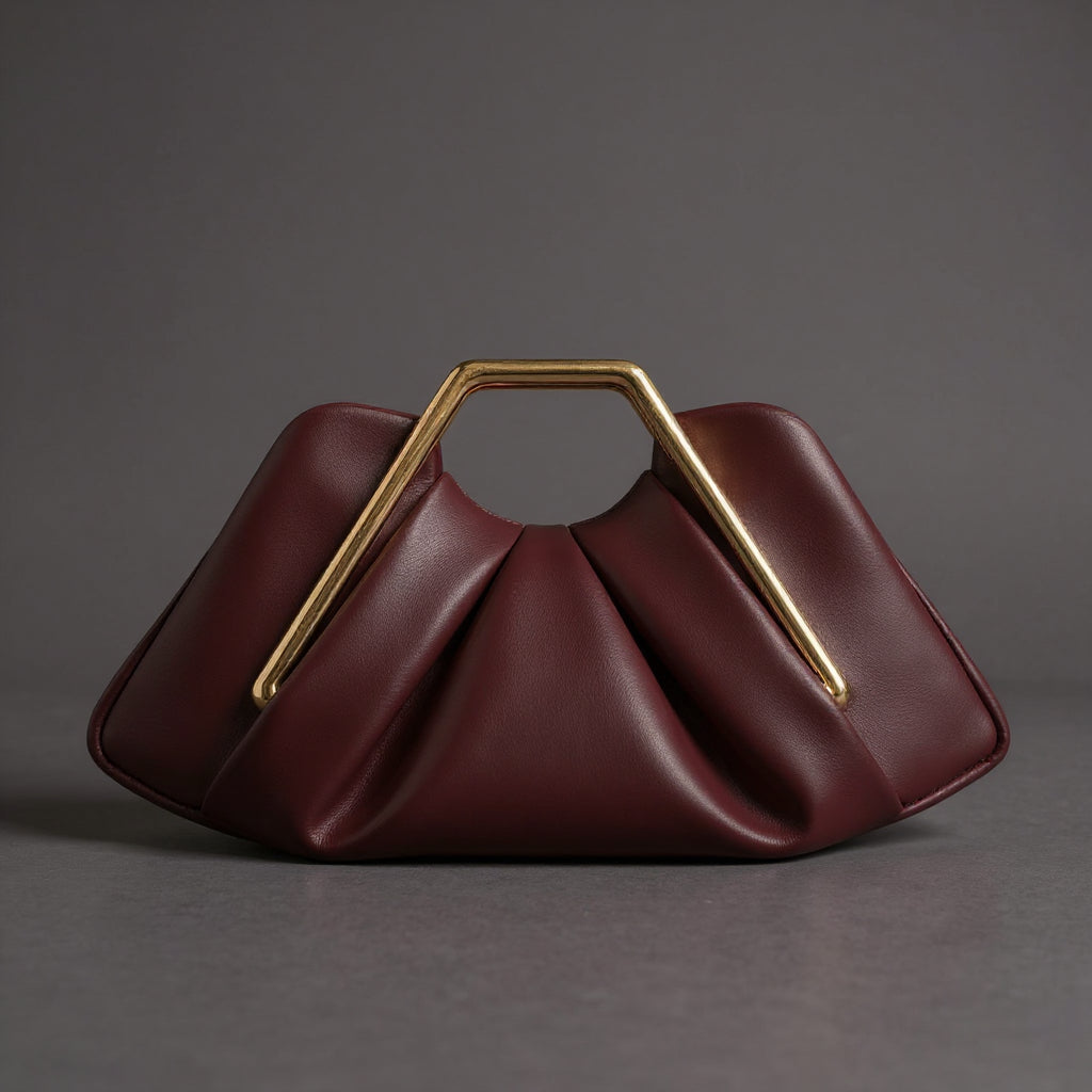 Women's Pleated Clutch Bag – Sculptural Gold-Tone Handle Detail