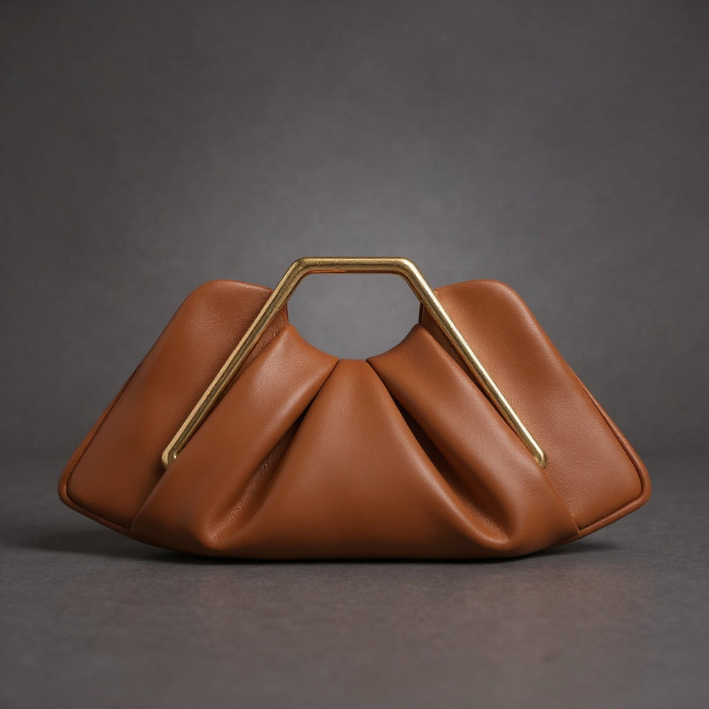 Women's Pleated Clutch Bag – Sculptural Gold-Tone Handle Detail