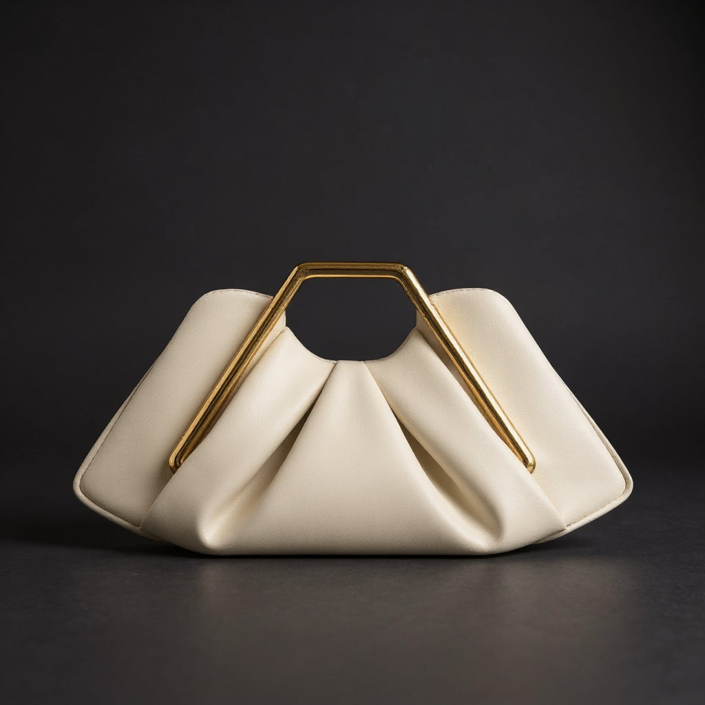 Women's Pleated Clutch Bag – Sculptural Gold-Tone Handle Detail