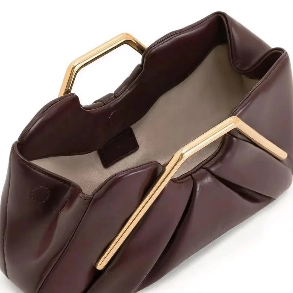 Women's Pleated Clutch Bag – Sculptural Gold-Tone Handle Detail