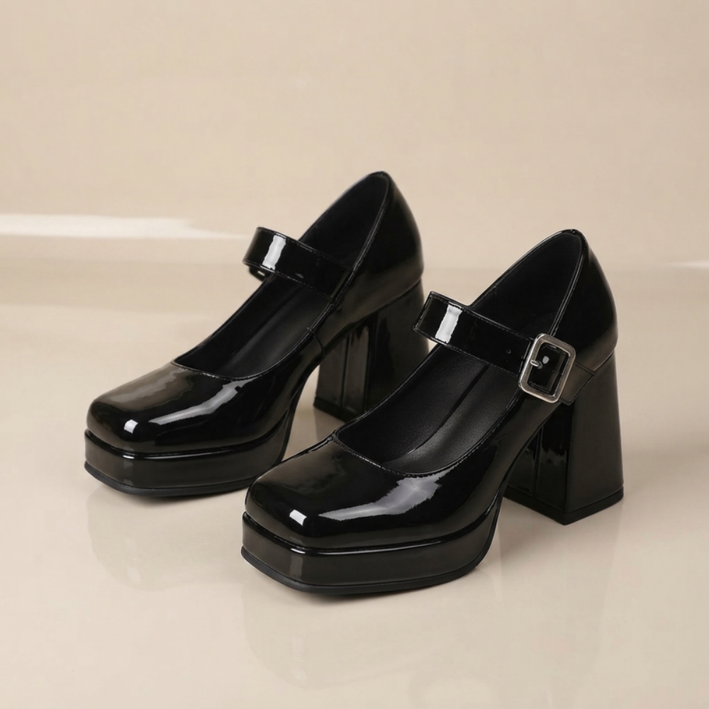 Women's Mary Jane Platform Heels – Block Heel & Buckle Strap