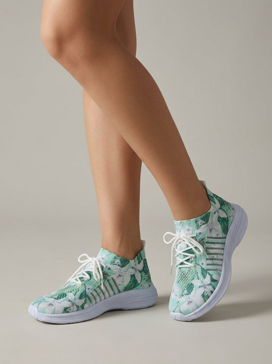 Women's Floral Sneakers – Mesh Lace-Up with Cushioned Sole