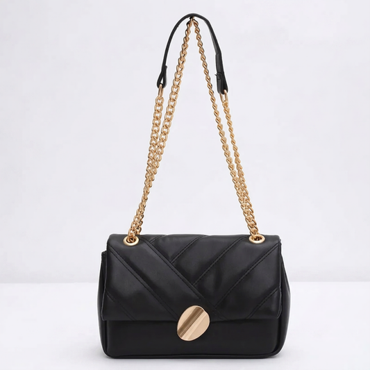 Women's Quilted Shoulder Bag – Chevron Flap & Gold Chain Strap