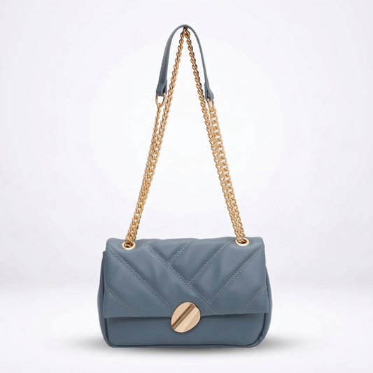Women's Quilted Shoulder Bag – Chevron Flap & Gold Chain Strap