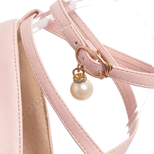 Women's Platform Block Heels – Bow & Pearl Cross-Strap Detail