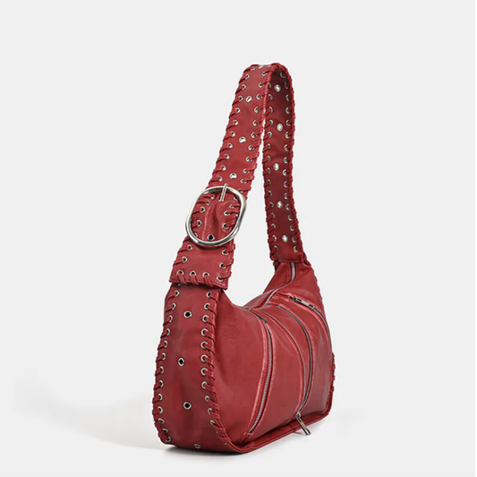 Women's Shoulder Bag – Braided Strap Hobo with Multi-Zip Detail