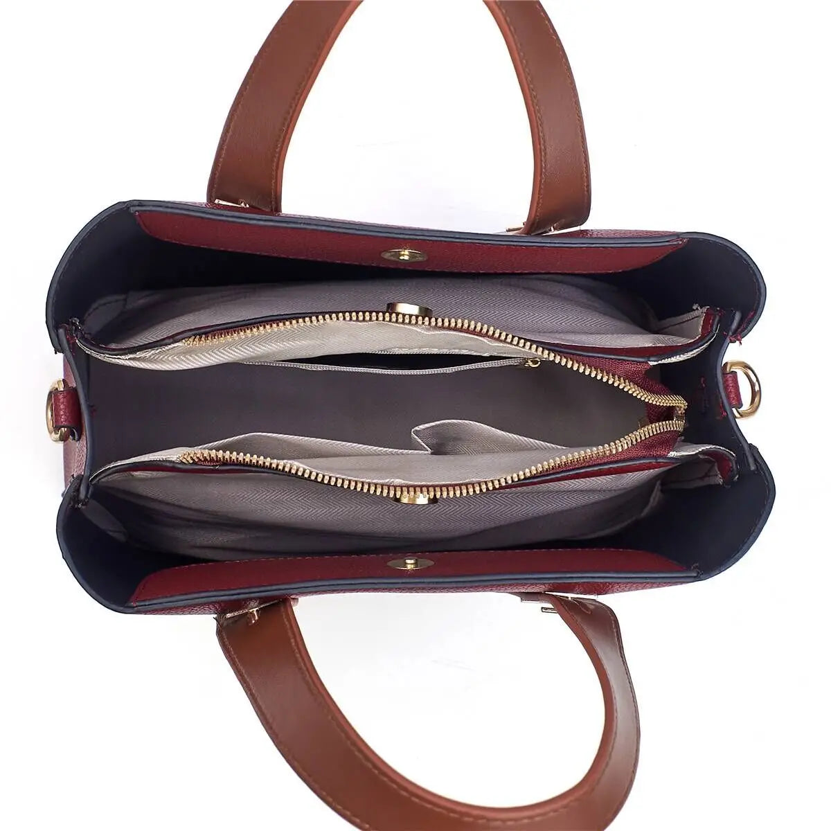 Women's Pebbled Leather Tote Bag – Dual Top Handles & Contrast Strap Detail
