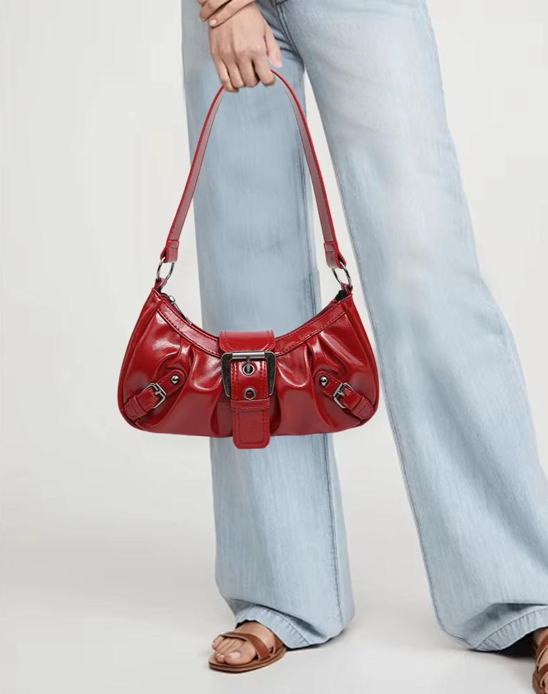Women's Distressed Faux Leather Hobo Bag – Ruched Buckle Detail