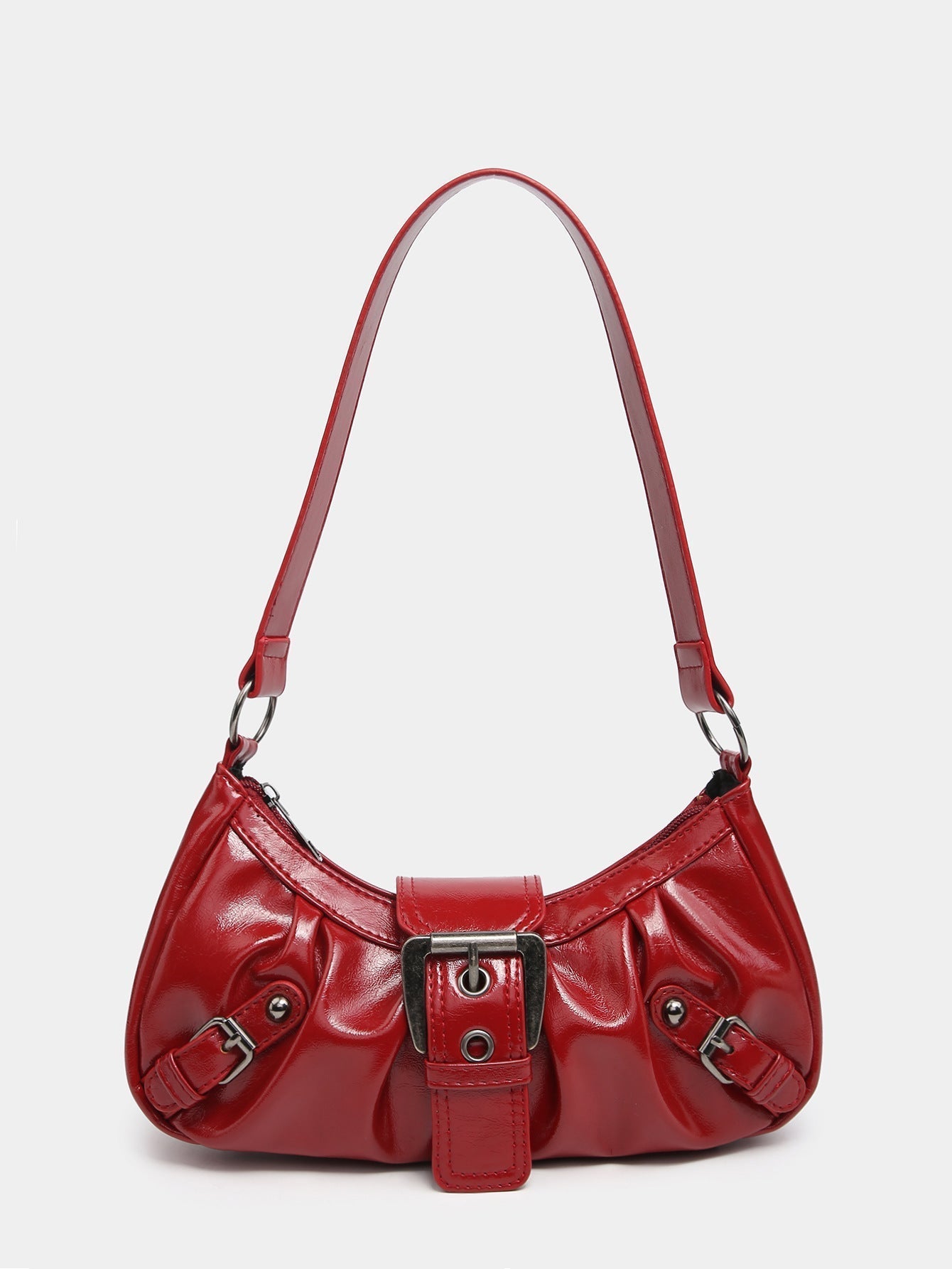 Women's Distressed Faux Leather Hobo Bag – Ruched Buckle Detail