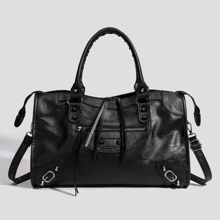 Women's Vegan Leather Tote Bag – Braided Handle & Moto-Inspired Hardware